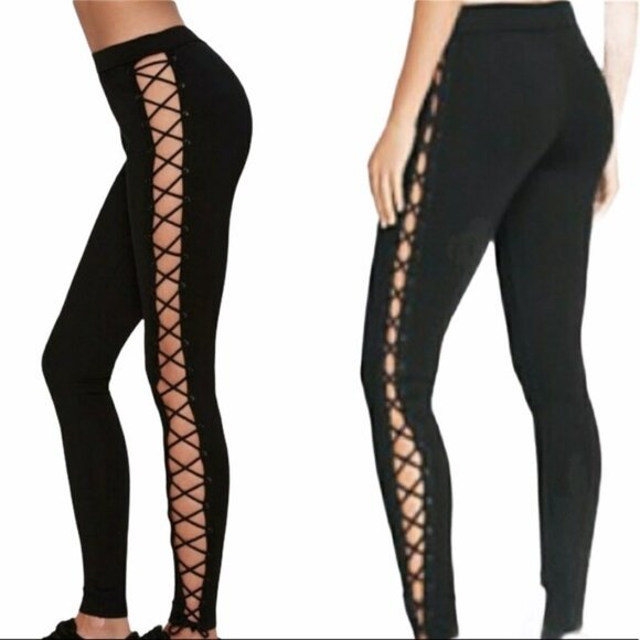 FENTY BY PUMA Black Lace Up Leggings NEW Size L - Picture 1 of 3